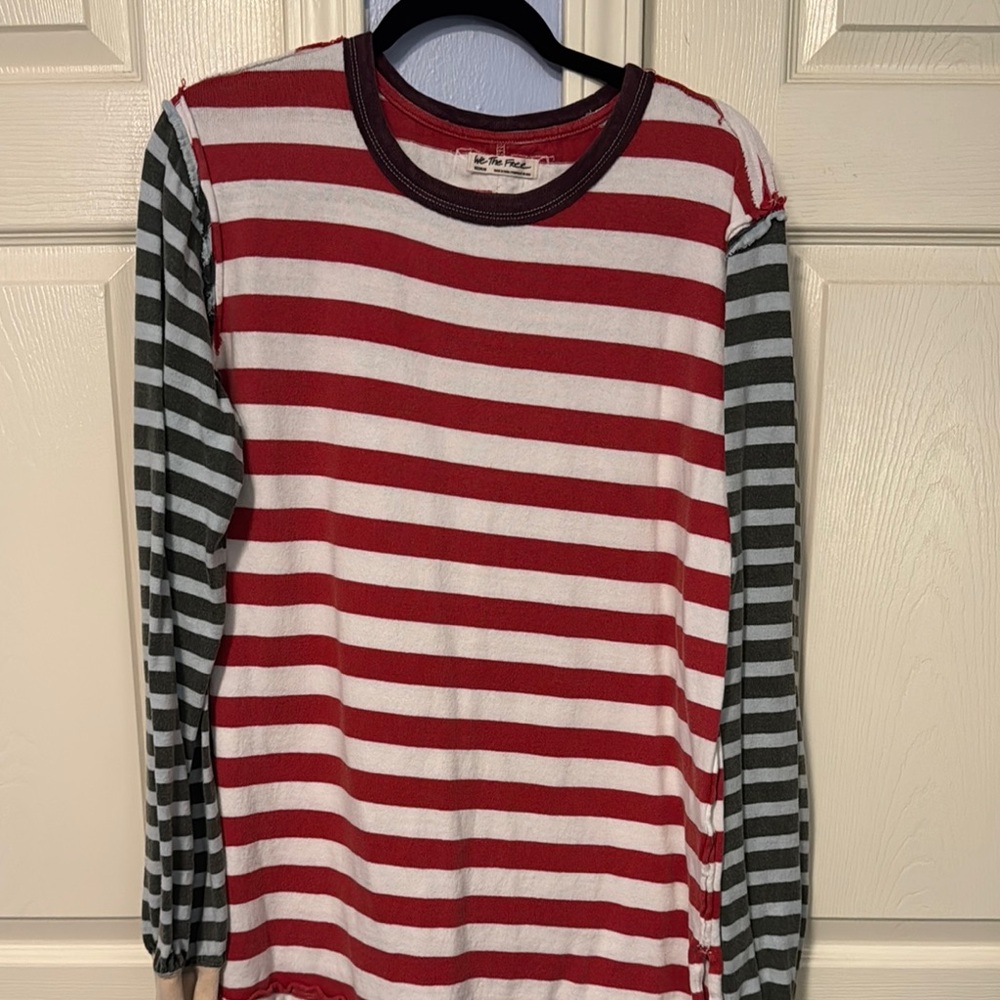 We The Free Red and Green Long Sleeve Tee